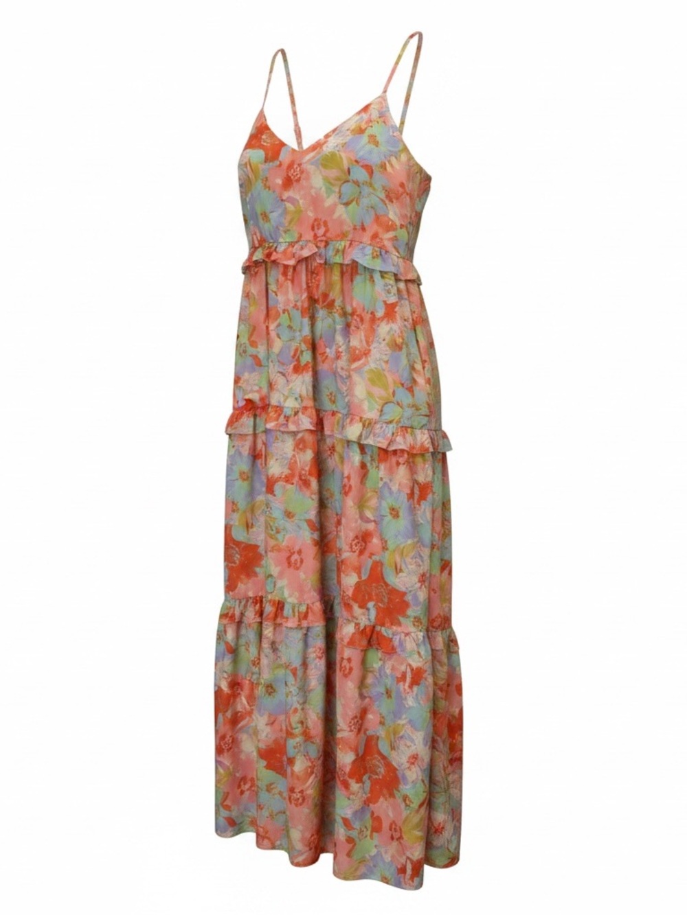 pink blush/andthewhy Floral Coral Spaghetti-Strap Tiered Maxi Dress
